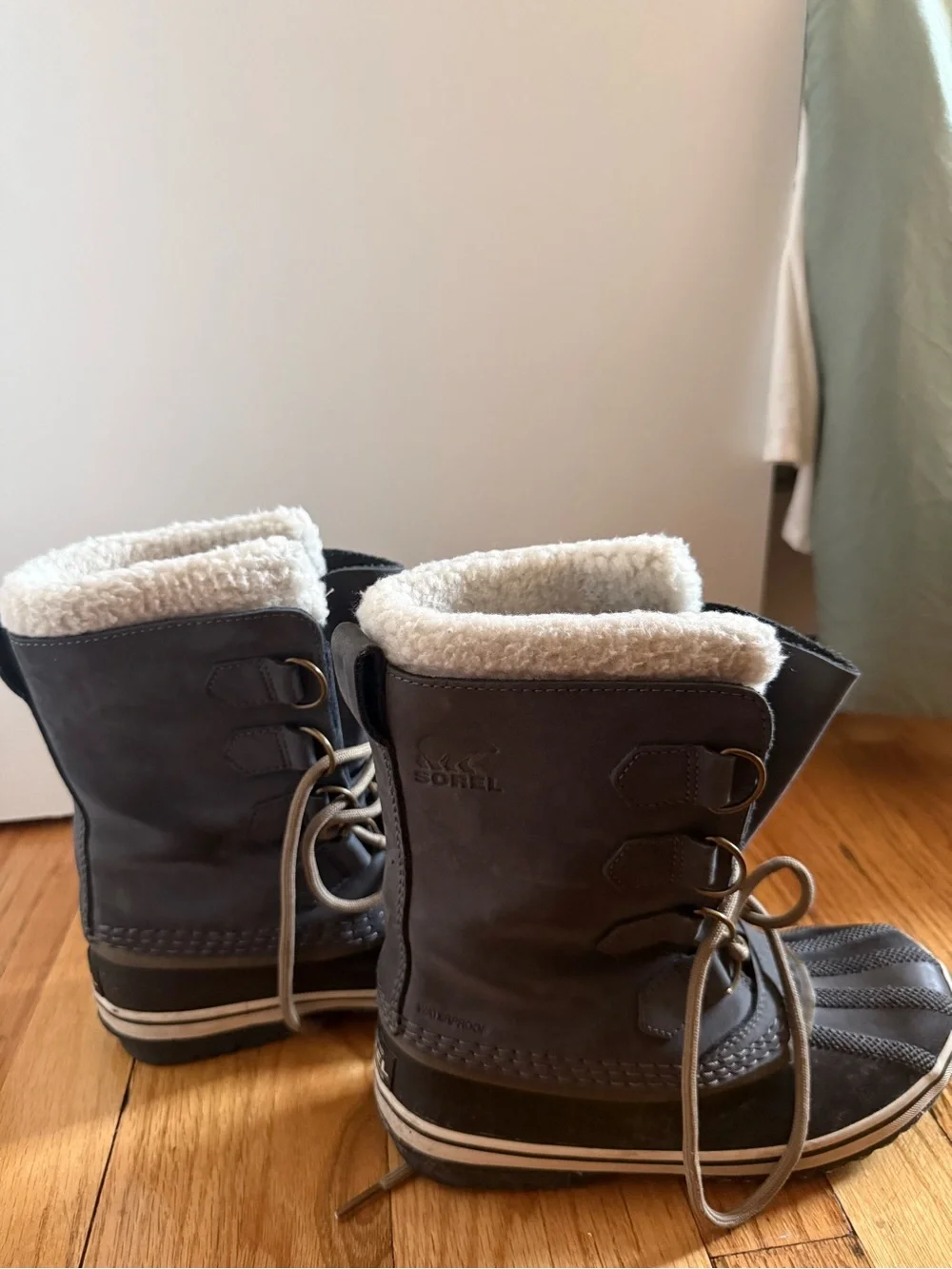 Sorel Women's Black and Brown Winter Rain Boots with Cream Lining
